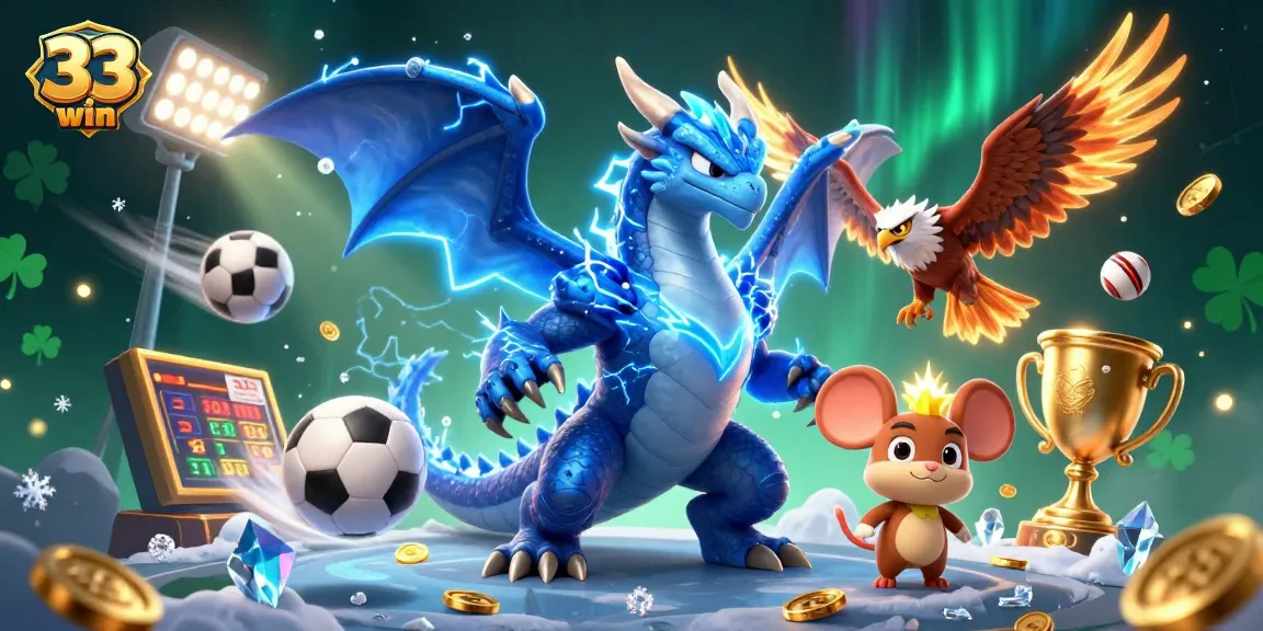 Bet on your luck with the 33 win thunder dragon alongside sports elements and trophies!