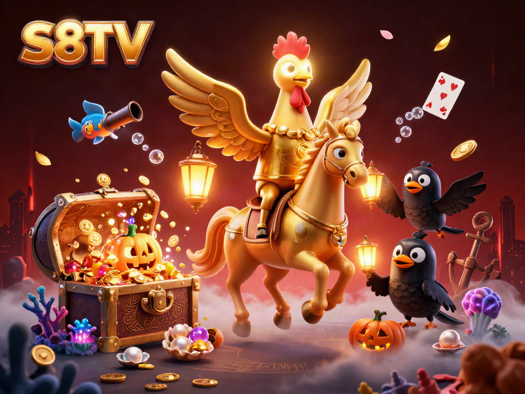 S8TV brings the thrill of a midnight casino adventure with a 3D golden rooster and treasure-rich visuals.