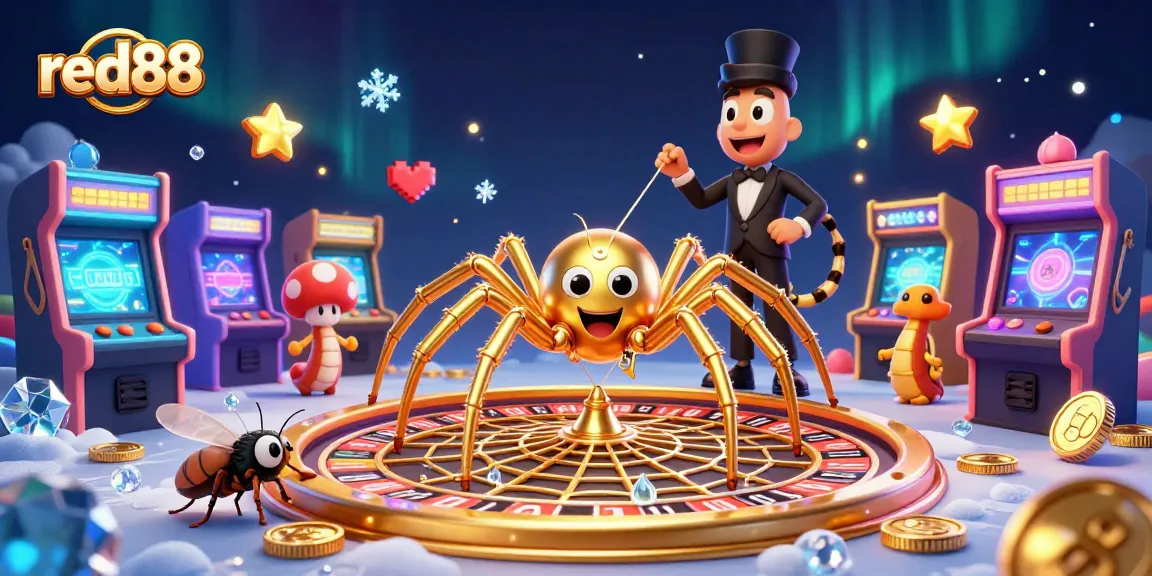 Engage with red88's thrilling casino experience as the fly nervously bets with vibrant game elements around.