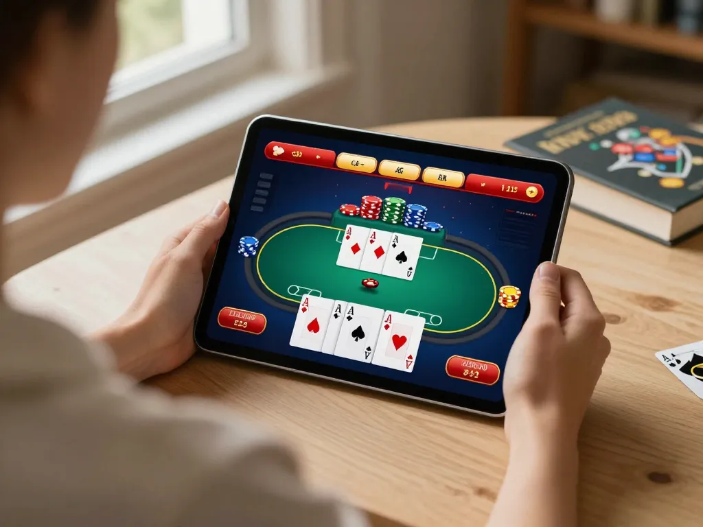 Engaging online casino gameplay at https://mm88.it.com/ with vibrant poker game displayed on tablet.