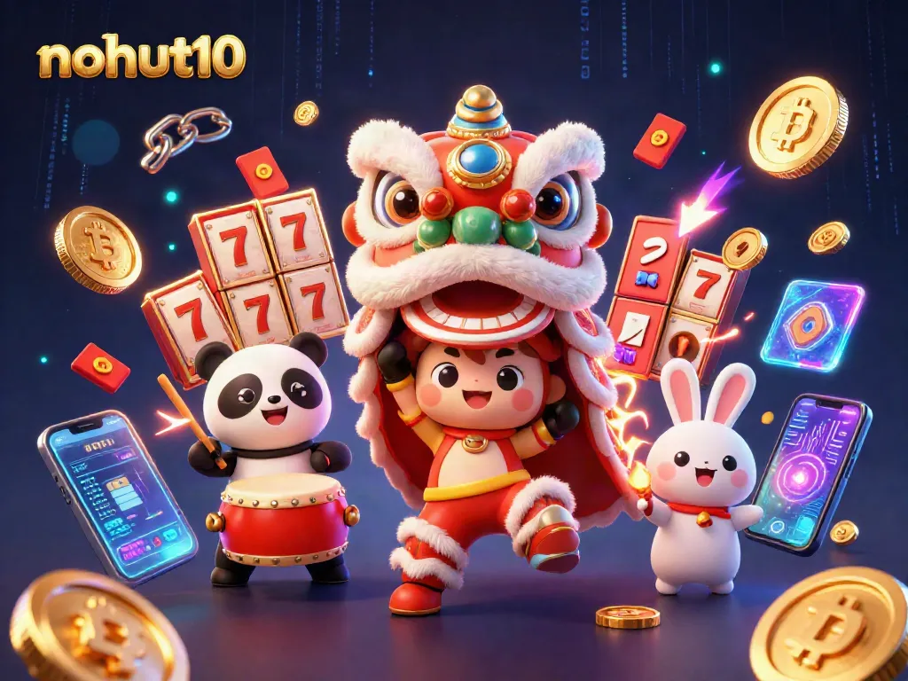 Spin jackpots and win with nohut10 in this lively casino scene featuring 3D characters.