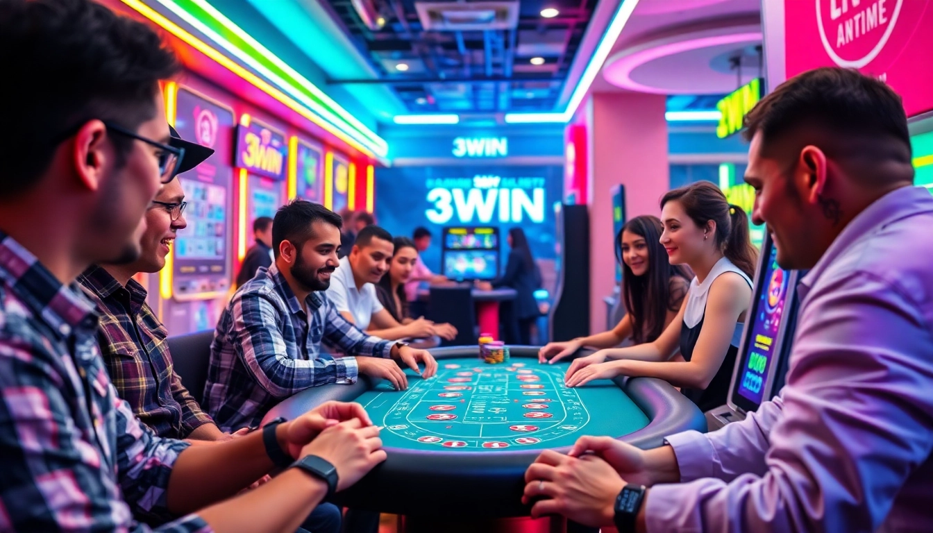 3WIN online gaming experience with players enjoying live casino games in a vibrant digital environment.