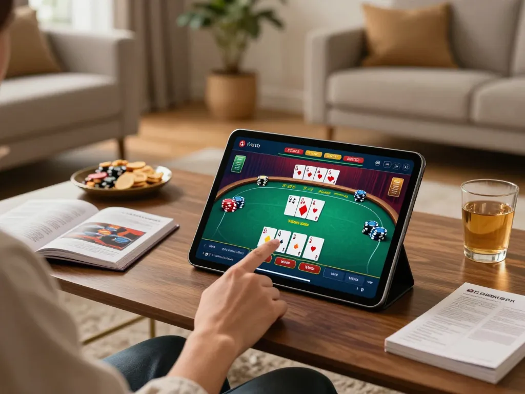 Player enjoying the Trang chủ LLwin mobile casino app with a vibrant poker game display.