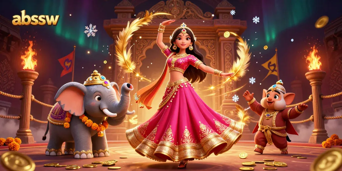 Experience thrilling gameplay at abssw with an Asian woman and her bejeweled elephant in a casino scene.