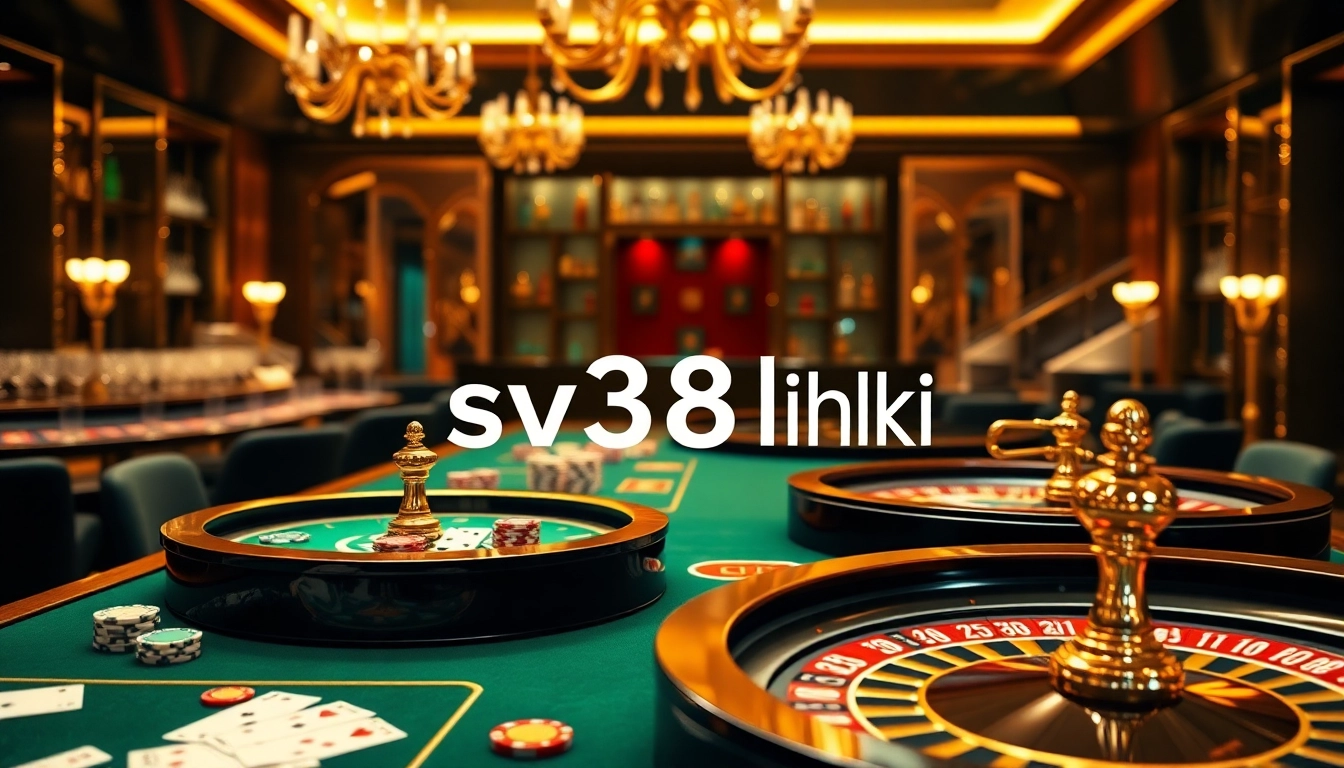 Action-packed casino table featuring sv388 link, poker chips, and vibrant gaming elements.