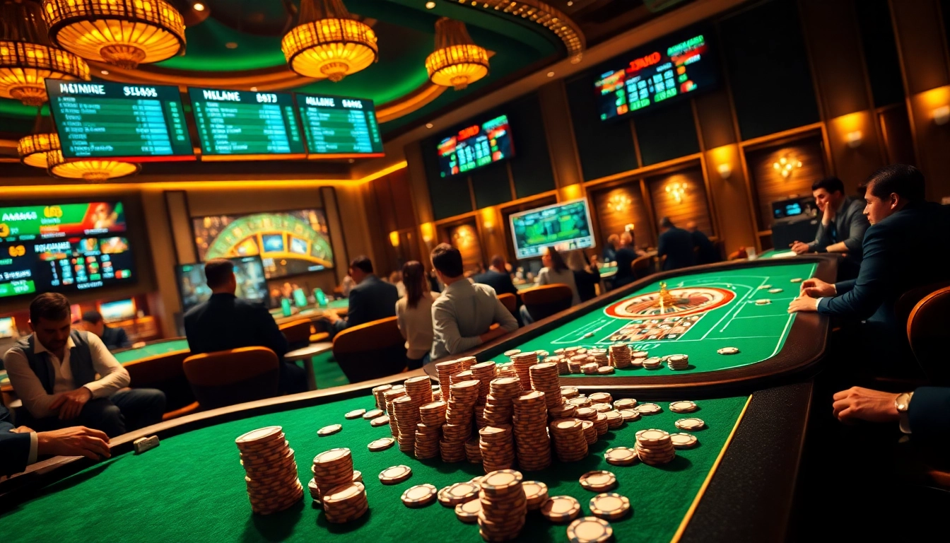 Experience MM88 excitement at the casino with vibrant tables, chips, and roulette action.