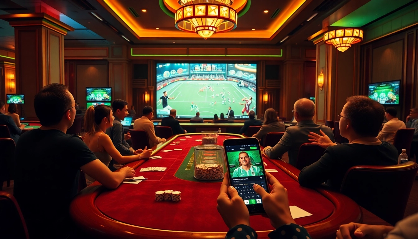 Engage with live xem đá gà thomo action in this vibrant casino scene showcasing high-stakes excitement.