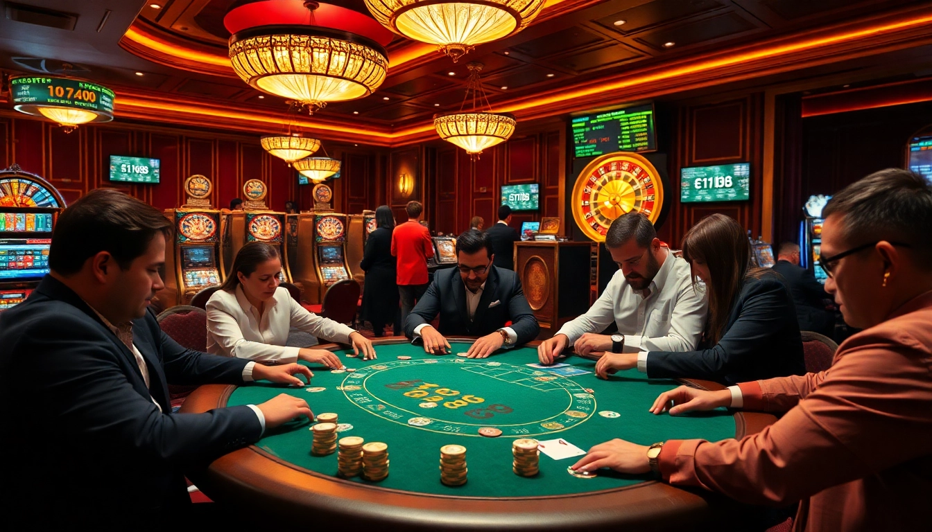 Engaged players at a high-stakes poker table while following Finansnyheter updates in an upscale casino.