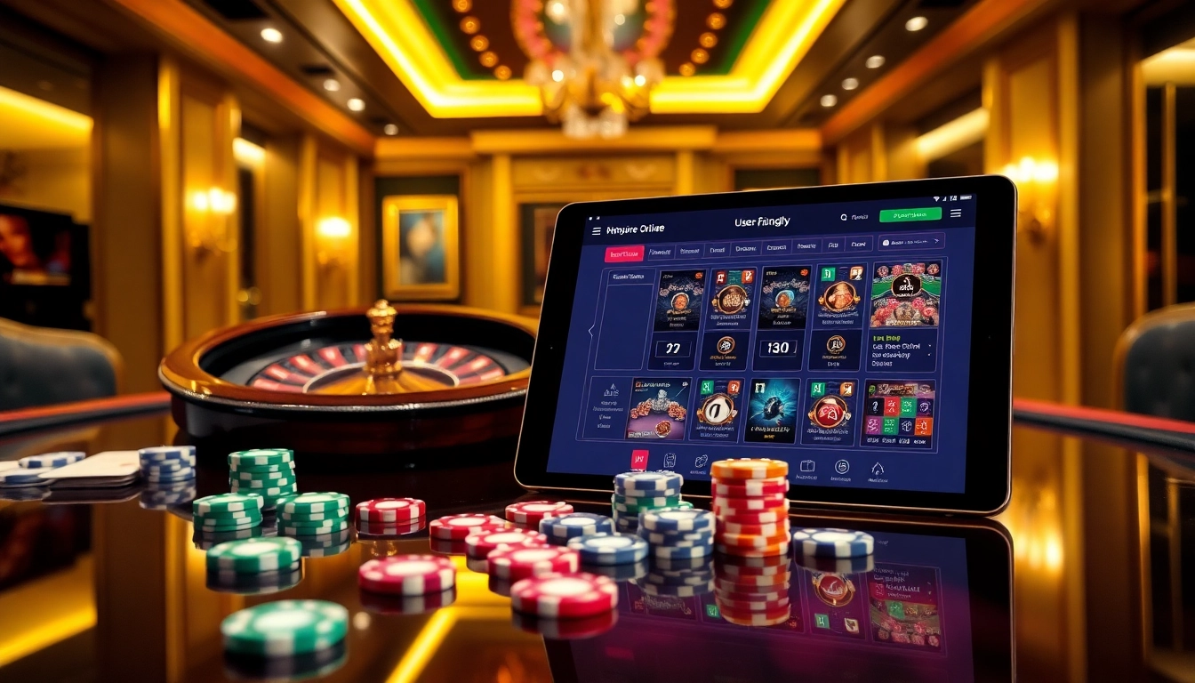 Engage with the thrilling world of nhà cái lode88 through an elegant online gambling scene featuring casino tables and betting elements.
