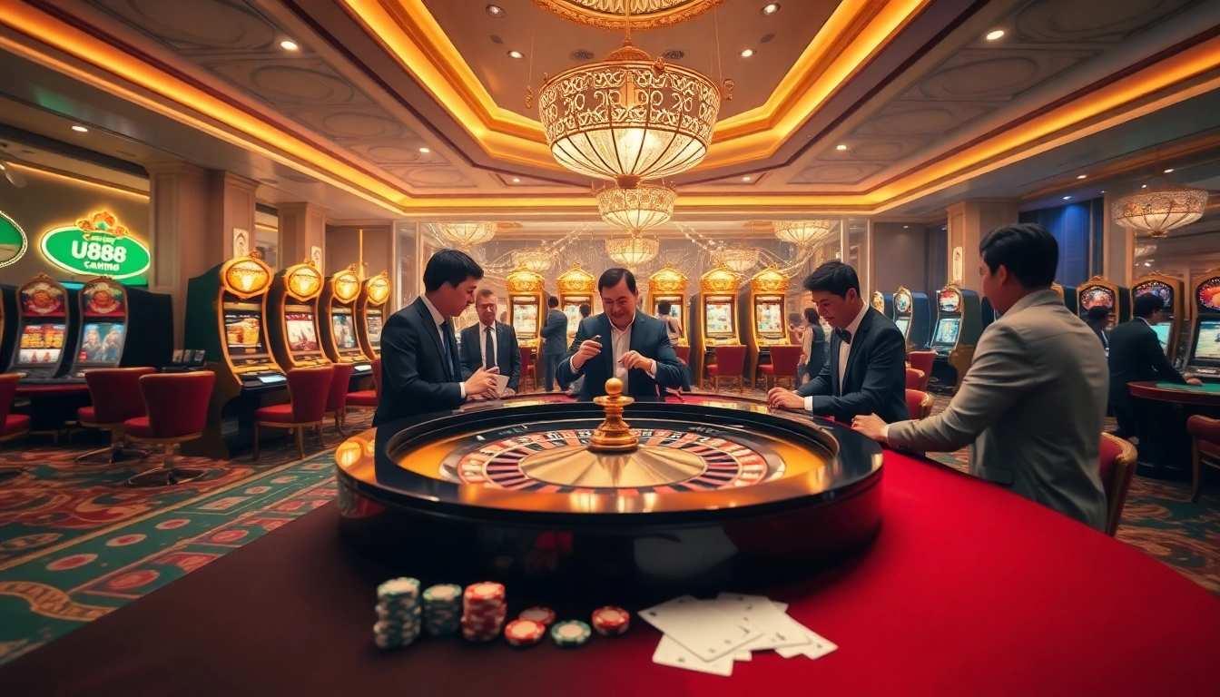 Experience the thrill of U888 with casino tables and vibrant slot machines.