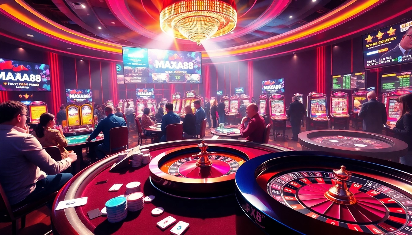 Experience the thrill of betting at MAX88 with vibrant casino games, including roulette and poker.