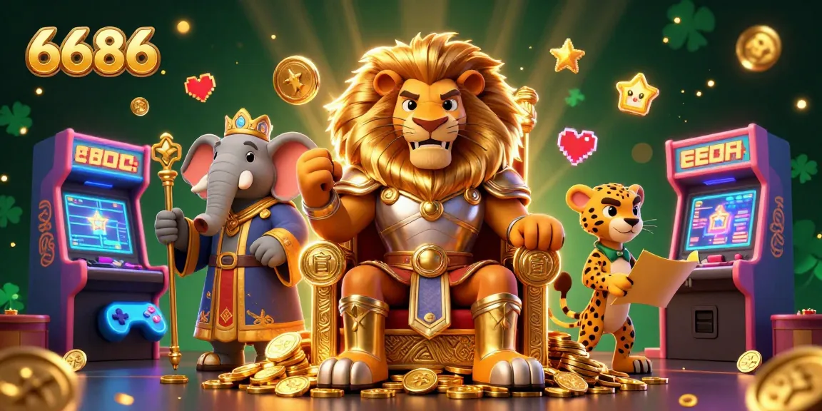 Experience thrilling moments with 6686’s captivating animated characters amidst a vibrant casino gaming scene.