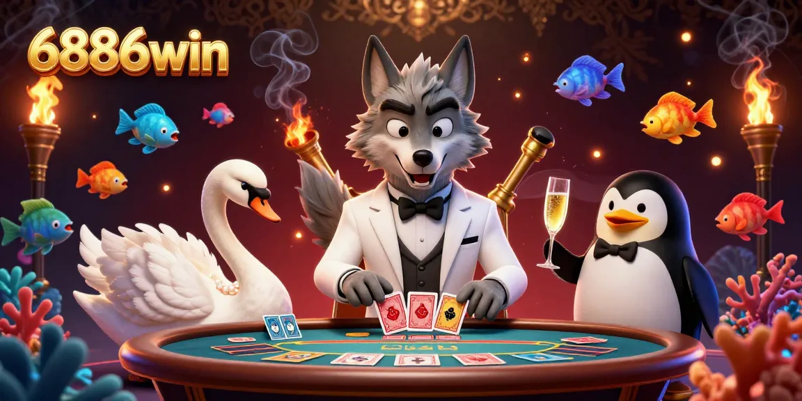 Engage with stunning 6886win fish shooting action featuring a debonair wolf and elegant characters.