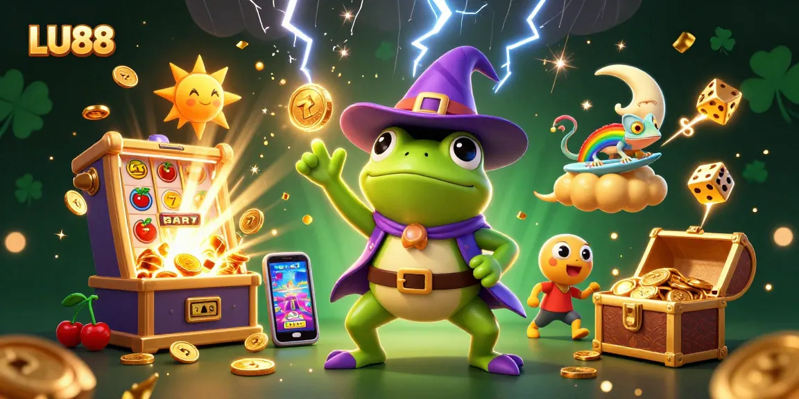 Experience LU88's exciting casino adventure with golden coins and vibrant characters.
