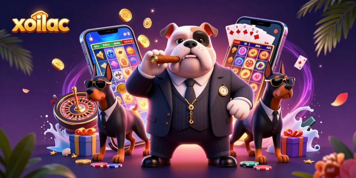Experience exciting gaming action at xoilac with a vibrant casino illustration packed with dynamic slot elements.