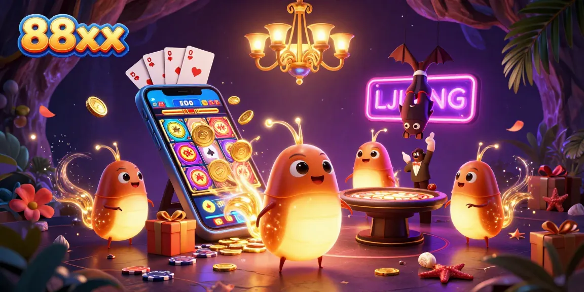 Enjoy exciting gameplay at 88xx with our vibrant casino scene featuring bioluminescent glowworms and thrilling game elements.