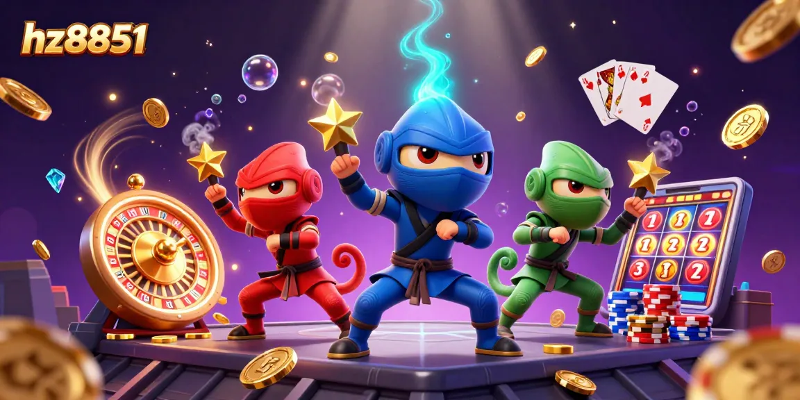 Experience thrilling gaming at hz8851 with lively ninja chameleons amidst sparkling casino elements.