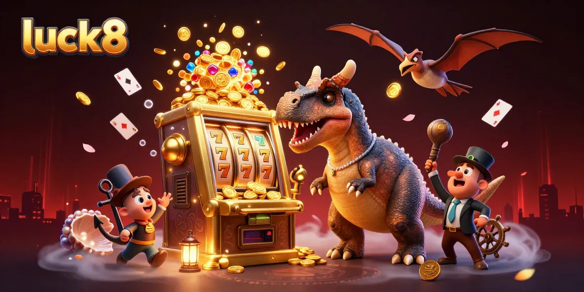Experience luck8 excitement as a pachycephalosaurus wins jackpots and coins fly in a vibrant casino
