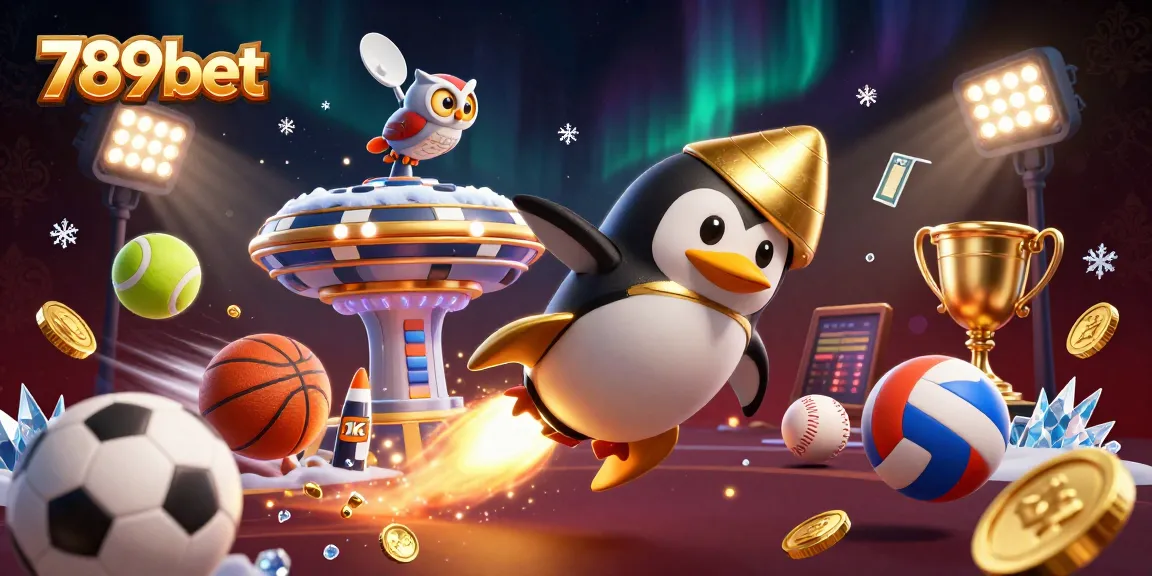Experience thrilling gambling at 789bet with a vibrant digital casino scene featuring a golden penguin and sports elements.