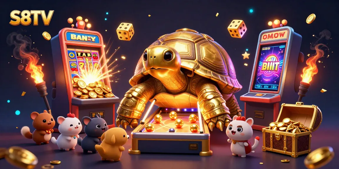 S8TV offers an exciting gambling experience with a fun tortoise pinball machine and vibrant casino elements.